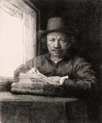 Self-Portrait Drawing at a Window by Rembrandt van Rijn