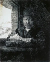 Self-Portrait Drawing by a Window