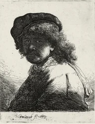 Self-Portrait in a Cap and Scarf with the Face Dark