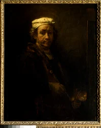 Self-portrait at the easel. Painting by Rembrandt Harmenszoon van Rijn, called Rembrandt (1606-1669), Dutch school