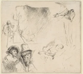 Sheet of Studies with a Woman Lying Ill in Bed