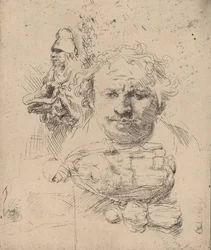 Sheet of Studies with the Head of the Artist, a Beggar Man, and Woman and Child, 1651