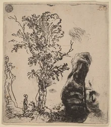 Sheet with Two Studies: a Tree, and the Upper Part of a Head of the Artist Wearing a Velvet Cap