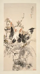 Roosters and Blossoming Apricots
