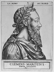 Portrait of Clement des Marets called Marot, French poet - Clement Marotius poeta gallicus engraving by Rene Boyvin 1576