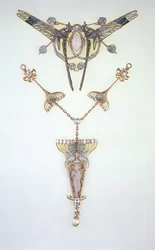 Hair ornament by Lalique and pendant by Philippe Wolfers