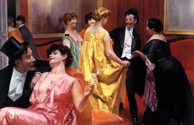 The presentation. Parisian house at the beginning of the 20th century. Illustration by René Lelong (1871-1933)