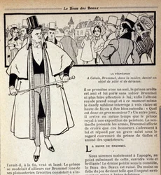 Representation of George Bryan Brummel (1778 - 1840), the King of the Dandies, who is in exile in Calais. Illustration by René Vincent. 19th century