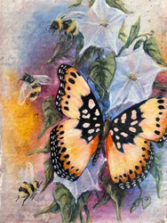 Vibrant Butterfly and Bees