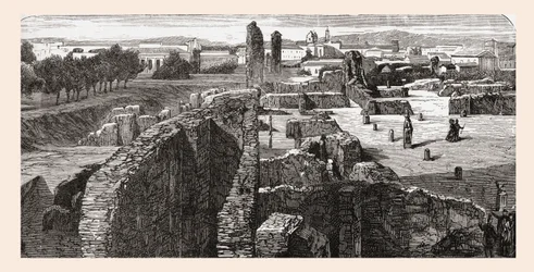 Remains of The Bibliotheca in the Palace of the Caesars, Palatine Hill, Rome, Italy in the Late 19th Century. From Italian Pictures by Rev. Samuel Manning, Published c.1890.