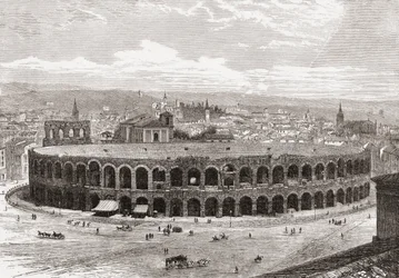 The Verona Arena, Piazza Bra, Verona, Italy in the Late 19th Century. From Italian Pictures by Rev. Samuel Manning, Published c.1890.