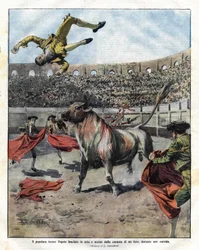 Death of the Torero Jose Claro Pepete in Murcia on 7 September 1910. Illustration of Salvadori for the Domenica del Corriere of September 18