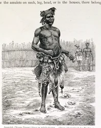 Azandeh (Nyam-Nyam) Binsa or Witch Doctor, engraved by Jahrmargt, from 