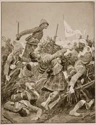 The Seaforth Highlanders Storming the Zareba at the Battle of Atbara, Illustration from 