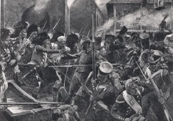 The 42nd Highlanders driving the French out of Elvina, illustration from 