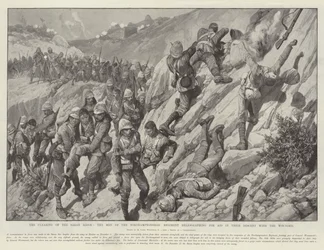 The Clearing of the Saran Ridge, the Men of the Northamptonshire Regiment heliographing for Aid in their Descent with the Wounded