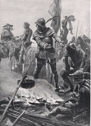 The Prince of Wales Taking Leave of Cardinal de Talleyrand-Perigord on the Morning of the Battle of Poitiers, 19th September 1356, illustration from British Battles on Land and Sea, published by Casse