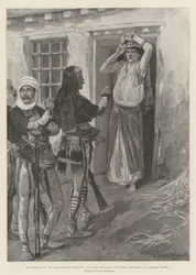 The Trouble on the Turco-Servian Frontier, Albanians demanding Arms and Ammunition at a Servian House