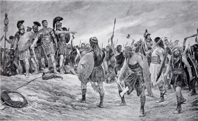 Vespasian rescued by his son Titus, illustration from 