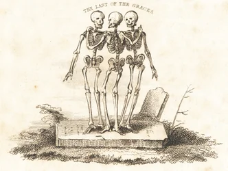 Vignette of Three Skeletons on a Gravestone (engraving)