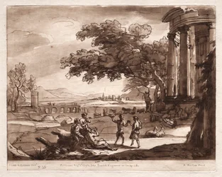 Liber Veritatis: No. 55, A Landscape with a Temple and a Nymph and Satyr Dancing