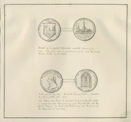 Lichfield - Medals of Lichfield Cathedral and the City Arms, and a portrait of Richard Greene
