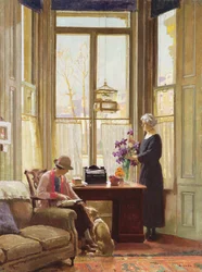 Interior with Two Ladies and a Dog