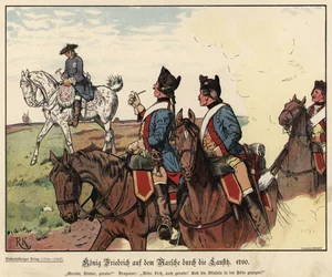 Frederick the Great of Prussia on the march across Lausitz