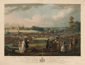 The Royal Review in Hatfield Park of the Volunteer Cavalry and Infantry, with the Militia of the County of Herts, on the 13th June 1800, engraved by Joseph C. Stadler