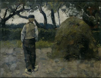 A Farmer Standing Near a Hay-Stack