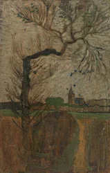 Footpath with Willow and a Village on the Horizon