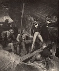 Lieutenant Nelson Volunteering to Board a Prize in Violent Gale, illustration from 