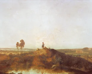 A pool with figures on a hillock