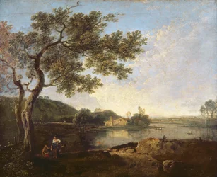 Italian River Scene with Figures
