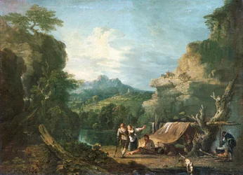Landscape with banditti round a tent, 1752