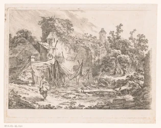 Landscape with Hut and Fishing Nets on Stakes