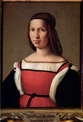 Portrait of a Lady from the Lower Classes in a Red Dress with Puffed Sleeves
