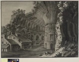 Architectural Fantasy. The Inside of a Ruin of a Rotunda with a Gigantic Vault