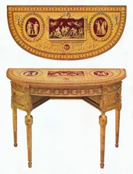 One of a Pair of Adam Side-Tables, the Top Painted in the Manner of Pergolesi