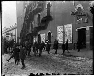 Side of a theater, playing the silent film 