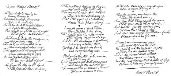 Queen Marys Lament, poem in the handwriting of Robert Burns