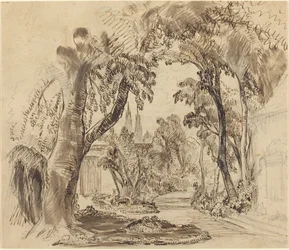 A Tree-lined Garden Path (Preliminary Sketch for "Sleeping Beauty and the Beast"?)
