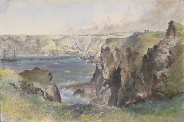 Foilhummerum Bay, Valentia, from Cromwell Fort: The Caroline Laying the Earthwire on July 21st, 1865