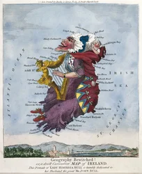 Geography Bewitched! or, a Droll Caricature Map of Ireland. This Portrait of Lady Hibernia Bull is Humbly Dedicated to Her Husband the Great Mr John Bull