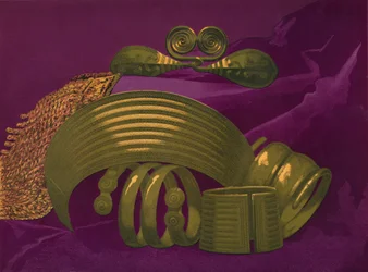 Gold Ornaments from Suite and a Bracelet, 1863