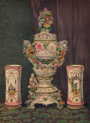 Vase of Dresden Porcelain and Pair of Porcelain Beakers