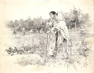 Two Girls Standing before a Grave
