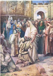 Blind Bartimaeus, from The Bible Picture Book published by Thomas Nelson, c.1950