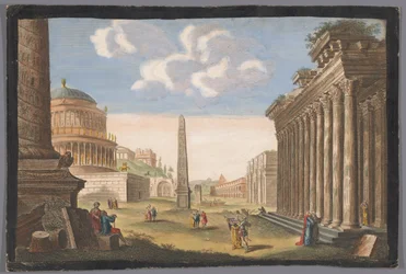 View of the Ruins of the Column of Trajan, the Arch of Constantine, and Other Monuments in Rome