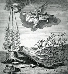 Emblematic Print Referring to the Execution of Charles I and the Stuart Succession